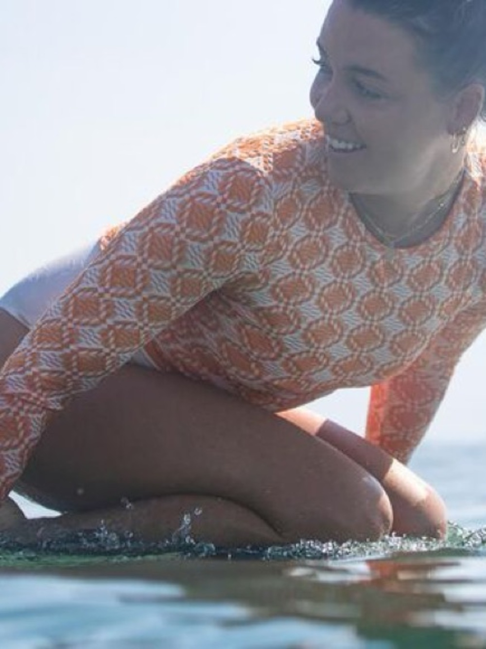Seea Orange and White Geometric Long Sleeve Top crop rash guard swim beach surf - Picture 5 of 7